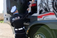 policjant sprawdza dokumenty przekazane przez kierowcę